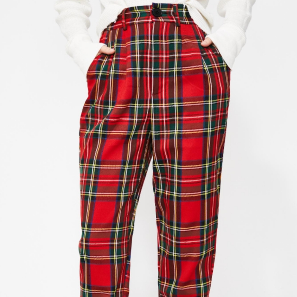 Vintage Red Tartan Plaid Wool Pants